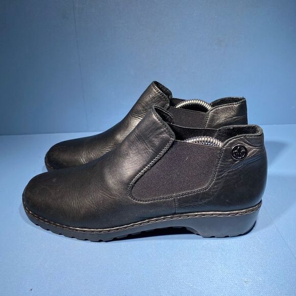 Remonte Rieker Wedge Ankle Boot Black Leather Round Toe Fleece Lined Women’s 8 - Picture 3 of 7